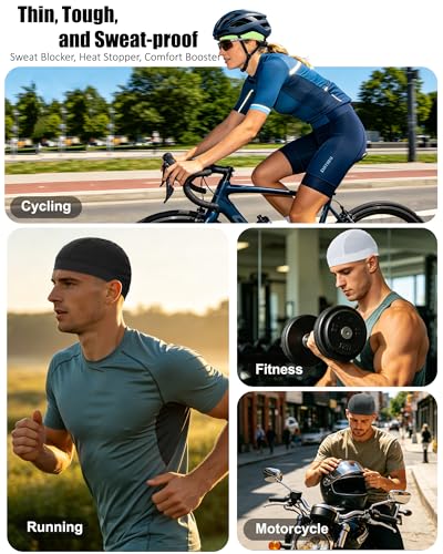 3PCS Cooling Breathable Skull Cap for Men Women Helmet Liner Caps - color: 3pcs(black+white+neon Green)