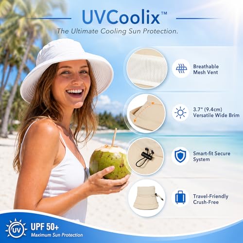 TOP-EX UVCoolix UPF 50+ Wide Brim Ponytail Sun Hat - color: Grey, size: Medium