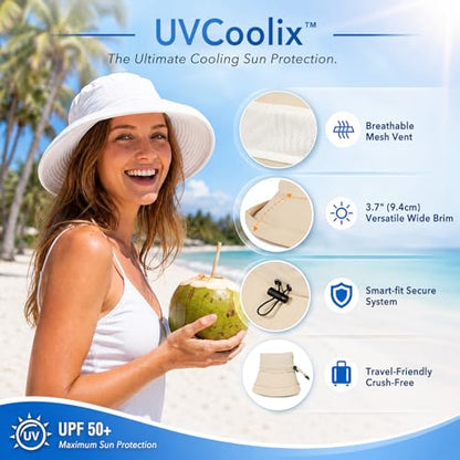 TOP-EX UVCoolix UPF 50+ Wide Brim Ponytail Sun Hat - color: Grey, size: Medium
