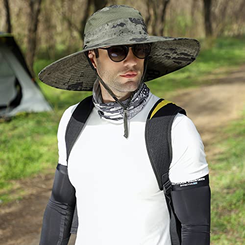HUAMULAN Men Women 6" Wide Brim Sun Protection Hat Summer Fishing Hats - color: Shun04-junlv-smo