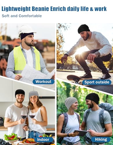 Cotton Skull Caps Lightweight Summer Beanie Hat Thin Sleep Sleeping Hats Chemo Caps Running Helmet Liner - color: Black & Grey