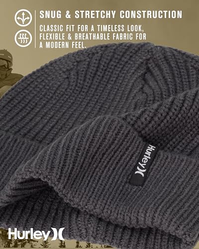 Hurley Men's Cuffed Beanie - Classic Midweight Loose Knitted Winter Hat for Men - color: Dark Grey