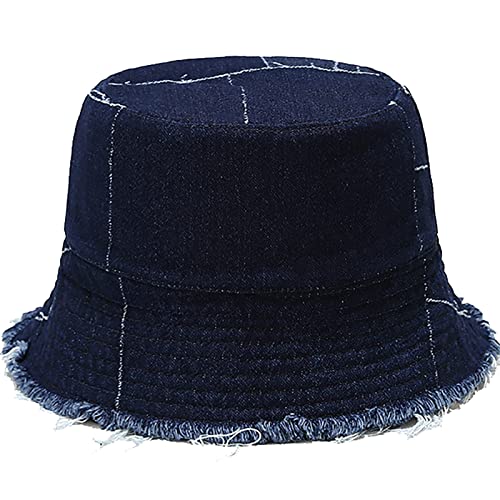 XYIYI Unisex Denim Washed Cotton Bucket Hat Vintage Beach Sun Hat - color: Denim Blue