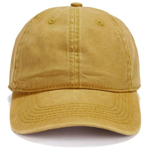 Edoneery Baseball Cap for Men and Women, Low Profile Washed Cotton Dad Hat - color: Yellow