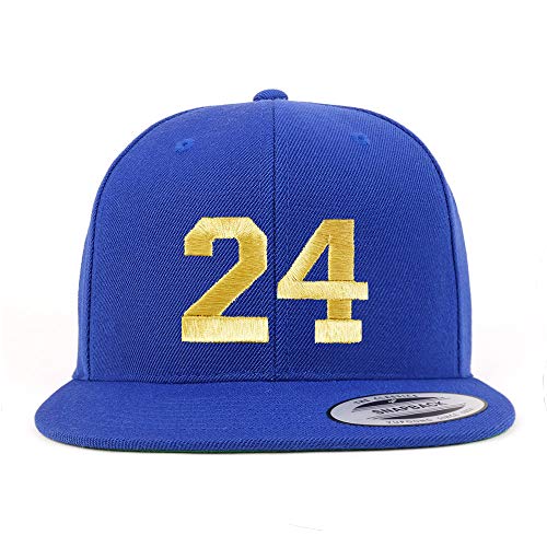 Trendy Apparel Shop Number 24 Gold Thread Flat Bill Snapback Baseball Cap - color: Royal