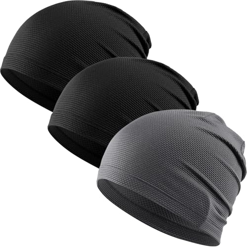 WTACTFUL 3-Pack Breathable Cooling Skull Cap for Men Women Thin Beanie - color: Black+black+gray