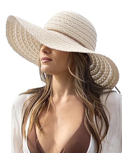 Sun Beach Hats Women Floppy Summer Sunhat with Wide Brim Packable Foldable Travel Accessories - color: Beige, size: Medium