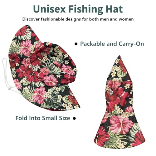Funny Sun Hat for Men Women Wide Brim Bucket Hat Hiking Boonie Hat Summer Beach Fishing Caps - color: Tropical Flower Palm