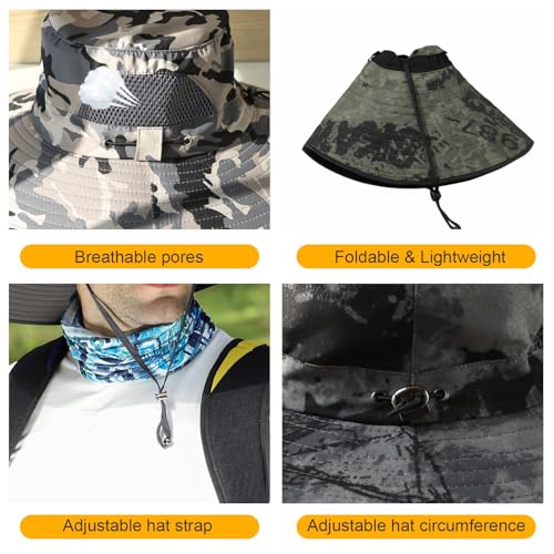 HUAMULAN Men Women 6" Wide Brim Sun Hat Summer Fishing Hats UV Protection - color: Hyp002-micai5