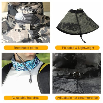 HUAMULAN Men Women 6" Wide Brim Sun Hat Summer Fishing Hats UV Protection - color: Hyp002-micai5