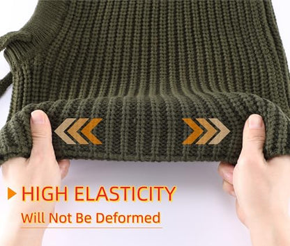 Connectyle Knit Hooded Scarf Hat Pullover Balaclava Beanie Skull Cap with Drawstring Neck Gaiter Hood Winter Hats for Women - color: Army Green