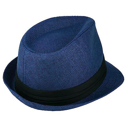 Gelante Summer Fedora Panama Straw Hats with Black Band - color: Navy, size: Large-X-Large