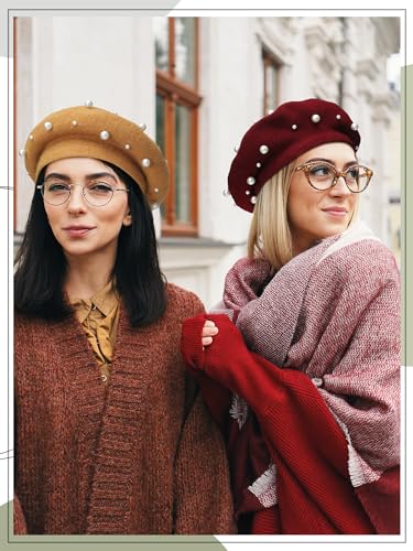 Vabean 6 Pcs Pearl Beaded Wool Beret French Beret Women - color: Classic Color