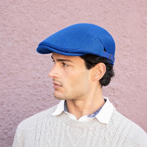 Initlove Mens Mesh Newsboy Cap Breathable Beret Ivy Hat Cabbie Driving Hats for Women - color: Royal Blue
