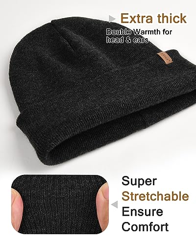 FURTALK Mens Winter Fleece Lined Knit Cuffed Beanie - color: Dark Grey