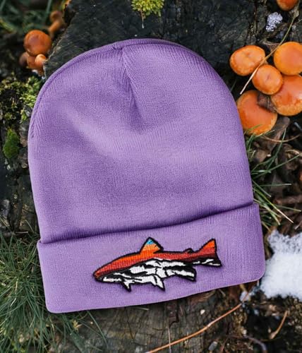 Knit Winter Beanie Hats for Men Women Cuffed Skull Cap with Mountain Embroidery Outdoor Christmas & New Year Gifts - color: Fish/Lavender