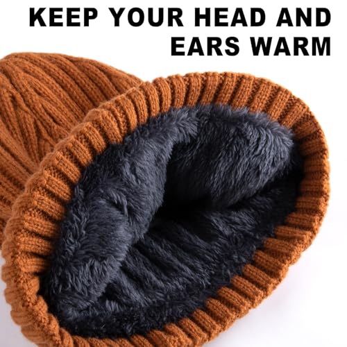 HONGTEYA 3 Pack Winter Beanie for Men Women, Thicken Thermal Plush Lined Beanie Fashion Warm Knit Hat for Cold Weather - color: Black+gray+brown