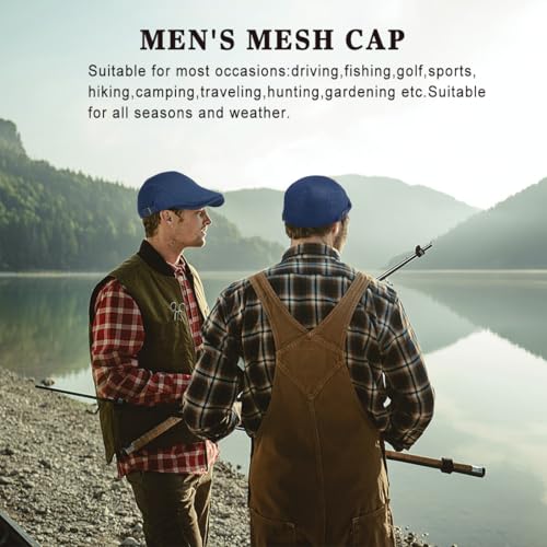 Xinveen Men's Mesh Cap Breathable Summer Newsboy Hat Adjustable Beret Ivy Cap Irish Cabbie Driving Hunting Hats - color: Navy