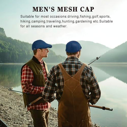 Xinveen Men's Mesh Cap Breathable Summer Newsboy Hat Adjustable Beret Ivy Cap Irish Cabbie Driving Hunting Hats - color: Navy