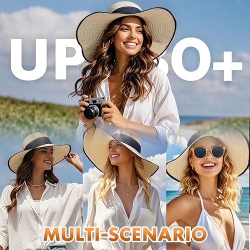 Barelove Sun Straw Hat Wide Brim Shape Hat with UPF 80+, Packable Foldable Floppy Summer Beach Hat for Women Men - color: Beige - Wide Wrap