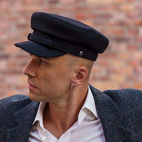 Sterkowski Maciejwka Model 2 Fisherman Wool Fiddler Cap for Men and Women, Warm Captain Cap - color: Black, size: 6 3/4