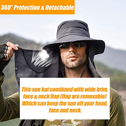 Fishing Hat for Men & Women, Sun Protection Hat with Face Cover & Neck Flap - color: Dark Grey