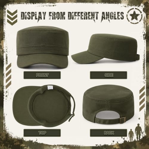 Eurzom 6 Pcs Cadet Cap Military Hat for Men Women Adjustable - color: Army Green