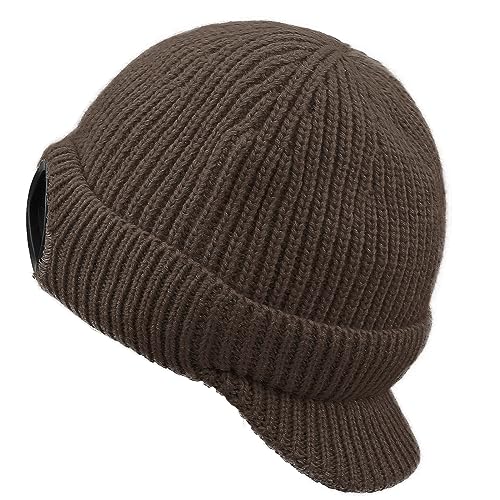 Clakllie Winter Visor Beanie Stretchy Cable Knitted Hats Stylish Skullcap Cold Weather Ski Snow Caps Cadet Newsboy Cap - color: Cdus-dnbc1-brown