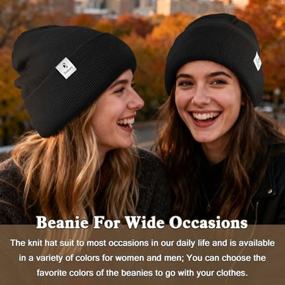 Satin Lined Winter Beanie Hat, Unisex Soft Knit Warm Skull Cap - color: Black