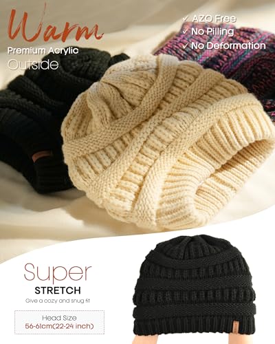 FURTALK Womens Satin Lined Knit Beanie Slouchy Winter Hat Soft Warm Cap - color: Black