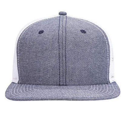 OTTO Snap 6 Panel Pro Style Cotton Blend Chambray Snapback Hat - color: Nvy/Wht
