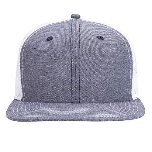 OTTO Snap 6 Panel Pro Style Cotton Blend Chambray Snapback Hat - color: Nvy/Wht
