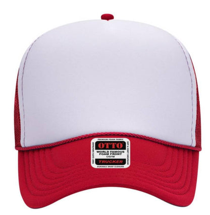 Otto Cap 5-Panel Mid Profile Mesh Back Trucker Hat, OS - color: Red/White