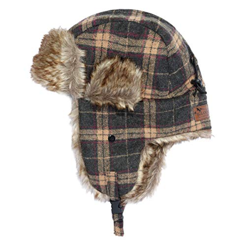 IgloosBuilt Men’s Wool Blend Trapper Hat with Faux Fur Ear Flap, Ushanka Winter Hat for Hunting, Fishing, Hiking, Camping - color: Brown Plaid, size: Medium-Large