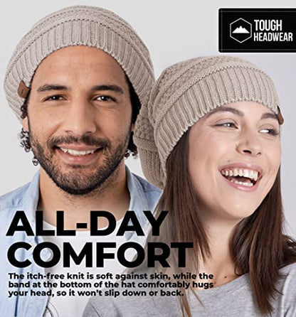 Tough Headwear Slouchy Oversized Beanie Hat - Warm Winter Hats for Women - Stretch Fit Mens Beanie - color: Beige