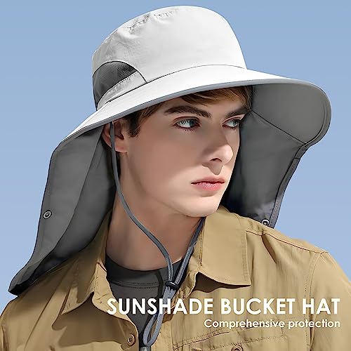 Outdoor Sun Hat Detachable Neck Face Flap UPF 50+UV Protection Visor Fishing Hats with Neck Flap for Men & Women - color: Light Grey