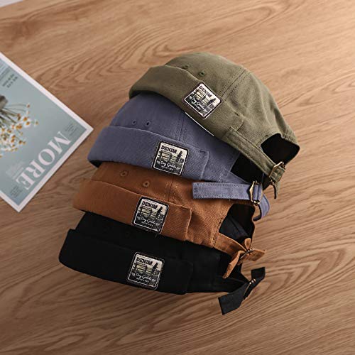 Men Hats Docker Cap Hats Beanie Sailor Cap Worker Hat Rolled Cuff Retro Brimless Hat with Adjustable - color: Dzm34-blue