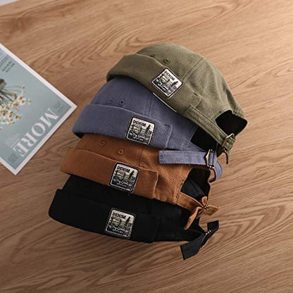 Men Hats Docker Cap Hats Beanie Sailor Cap Worker Hat Rolled Cuff Retro Brimless Hat with Adjustable - color: Dzm34-blue