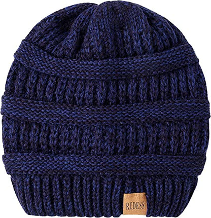 REDESS Slouchy Beanie Hat for Men and Women Winter Warm Knit Hat Chunky Soft Oversized Cable Cap - color: B2 Navy