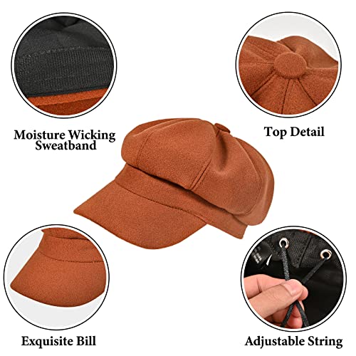 Women’s Newsboy Cap Wool Blend Retro Solid Color Girls Fashion Gatsby Cabbie Visor Beret Hat - color: Caramel