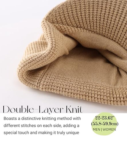 Home Prefer Mens Wool Blend Winter Hat Double-Layer Warm Knit Pre-Curve Visor Beanie Brimmed Beanies Hat for Men Women - color: Khaki