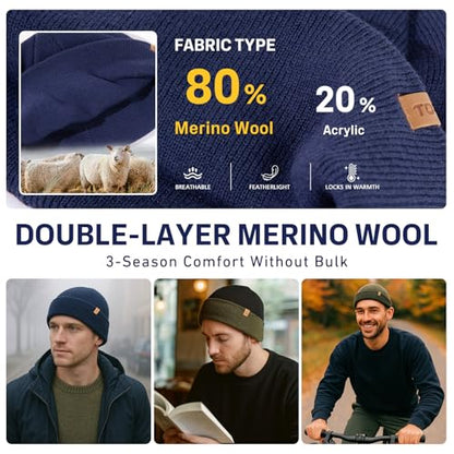 TOP-EX Merino Wool Fisherman Beanie for Men Women, Knit Watch Cap Winter - color: Black / Army Green, size: X-Large-XX-Large