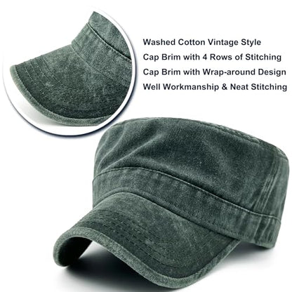 Loneshark Washed Cotton Military Hat Cadet Cap Army Flat Top Basic Everyday - color: Olive, size: X-Large-XX-Large