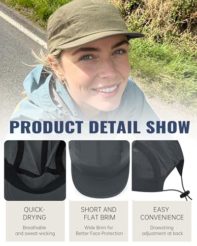 Croogo Short Brim Baseball Cap Flat Bill 5 Panel Hat Mesh Quick Drying Caps - color: Grey