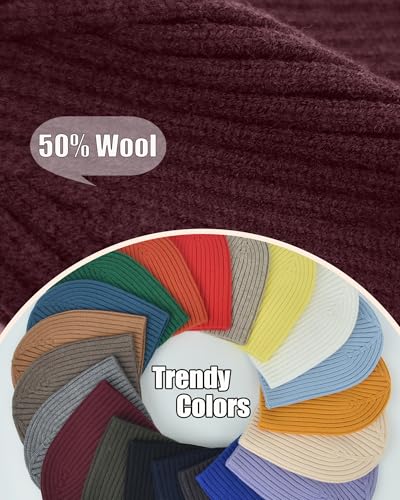 ROYBENS Wool Beanie for Men Women, Seamless Knit Warm Winter Hat Skull Caps - color: 1pcs-wine Red