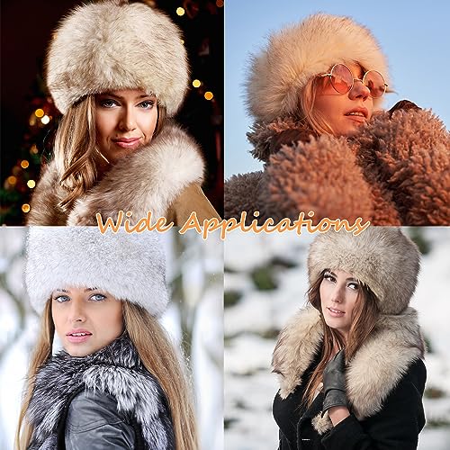 Peicees Winter Faux Fur Hat for Women Russian Style Ladies Ushanka Warm Fluffy Bucket Hat Fuzzy Furry Cap - color: Khaki