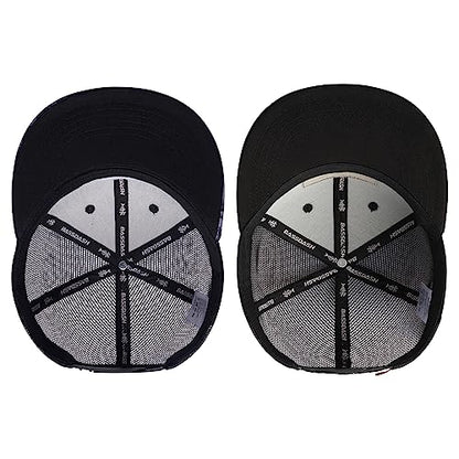 BASSDASH 2 Pack Flat Brim Trucker Cap Adjustable Snapback Hat Mesh Back for Men Women Fishing Hunting - color: Pack of 2,night Digital Camo & Black/Fish Flag