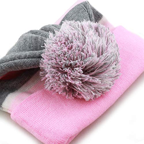 Winter Knit Beanie Hat with Pom Pom – Warm Cuffed Slouch Ski Cap for Men & Women - color: 1.pink and Grey With Pom