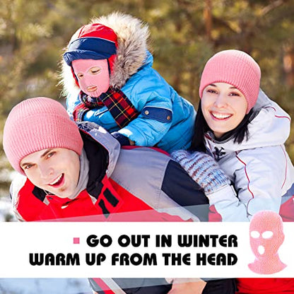 3 Hole Balaclava Ski Mask Cover Winter Knitted - color: Pink