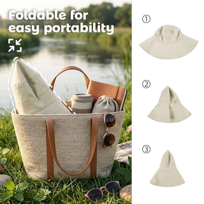 Womens Wide Brim Sun Hat UPF 50+ Foldable Bucket for Beach Travel - color: Beige